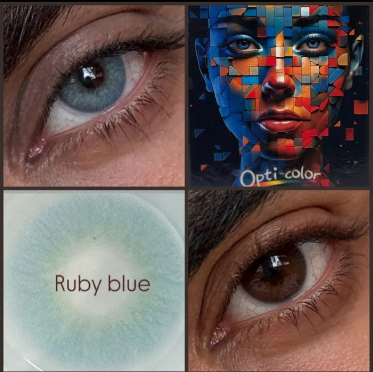 لنز رنگی اپتی کالر opti color ابی بدون دور روبی بلو