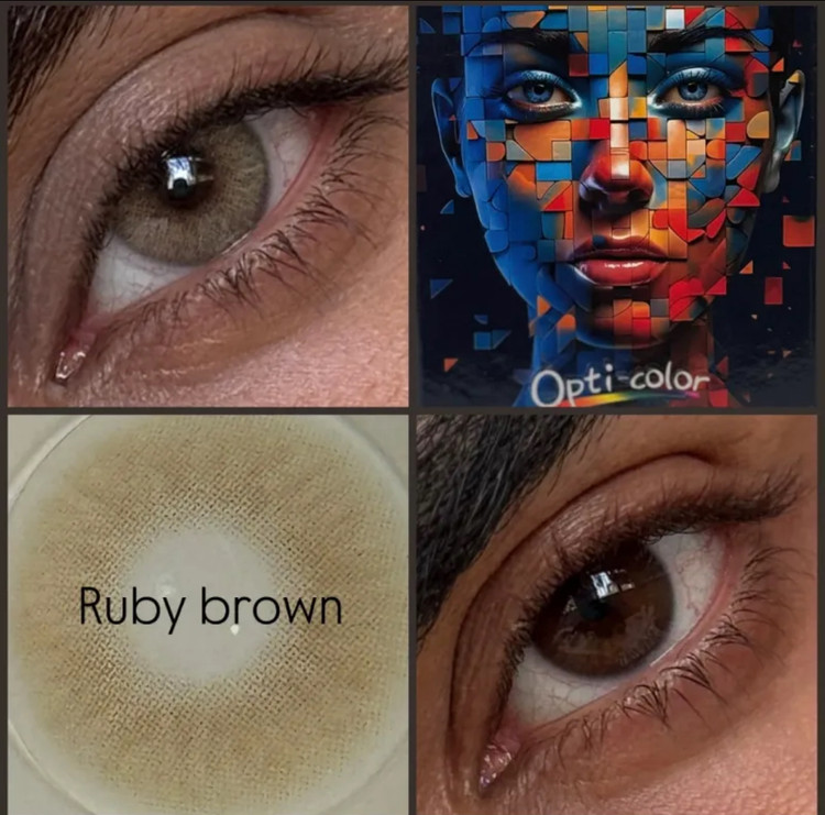 لنز رنگی اپتی کالر opti color عسلی بدون دور روبی براون