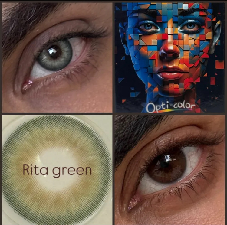 لنز رنگی اپتی کالر opti color سبز عسلی با دور مشکی ریتا گرین