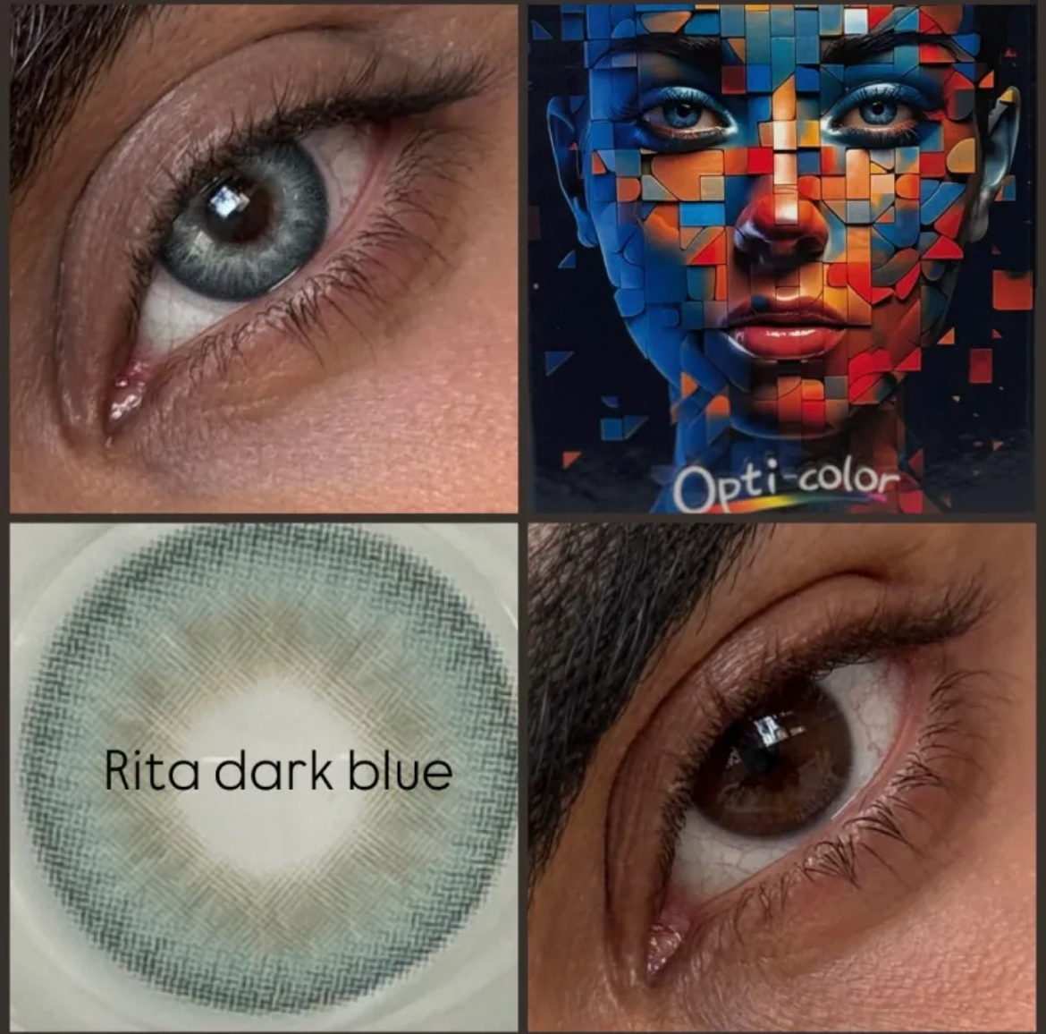 لنز رنگی اپتی کالر opti color آبی دور مشکی ریتا دارک بلو