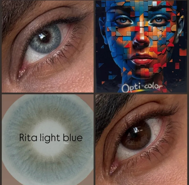 لنز رنگی اپتی کالر opti color آبی عسلی بدون دور ریتا لایت بلو